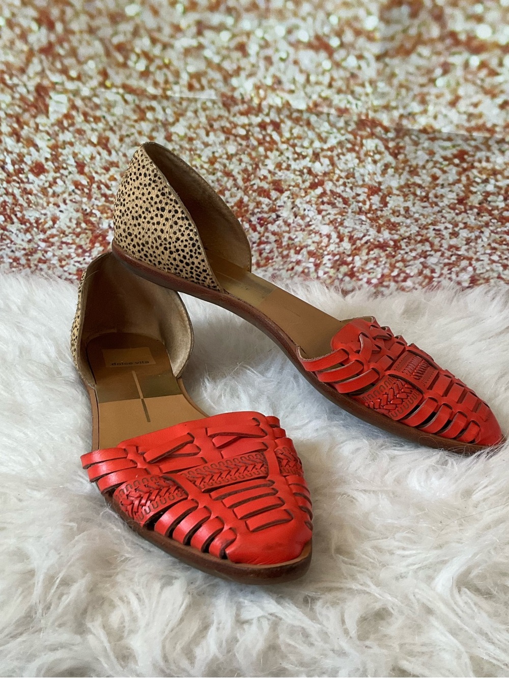 Dolce Vita Orange and Animal Print Flats